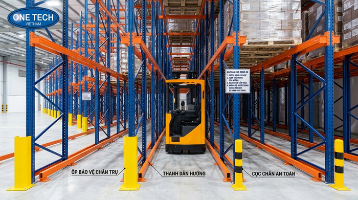 Bảo vệ chân trụ kệ drive in hạn chế va chạm xe nâng