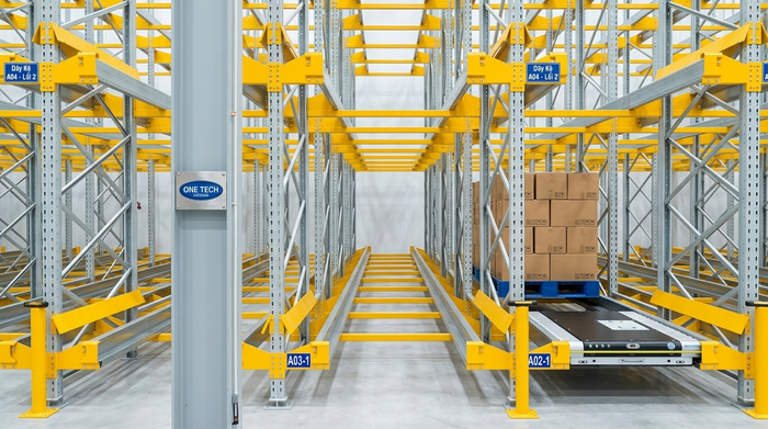 Cấu tạo kệ Radio Shuttle Cần Thơ Cấu tạo kệ Radio Shuttle gồm khung kệ ray dẫn robot shuttle và thanh đỡ pallet