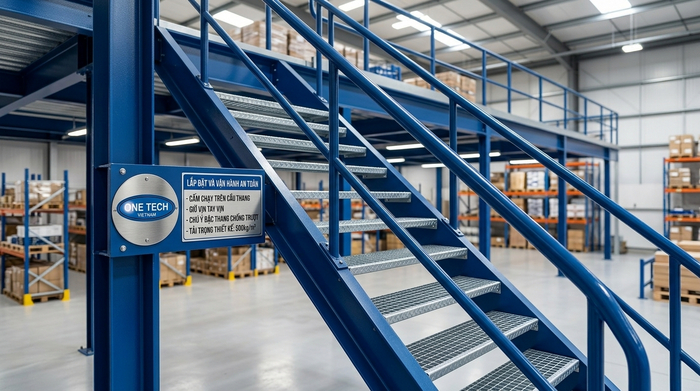 Cầu thang lan can kệ sàn mezzanine Cầu thang và lan can an toàn của kệ sàn mezzanine