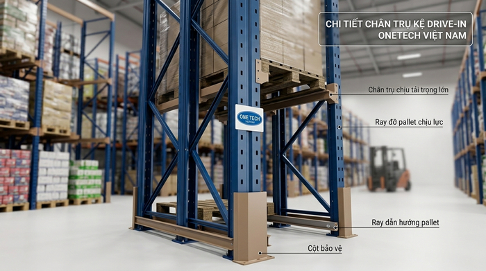 Chân trụ kệ drive in tải trọng cao cho kho pallet