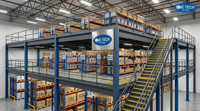 Kệ sàn mezzanine thực tế mẫu 03 Kệ sàn mezzanine chịu tải cho kho công nghiệp