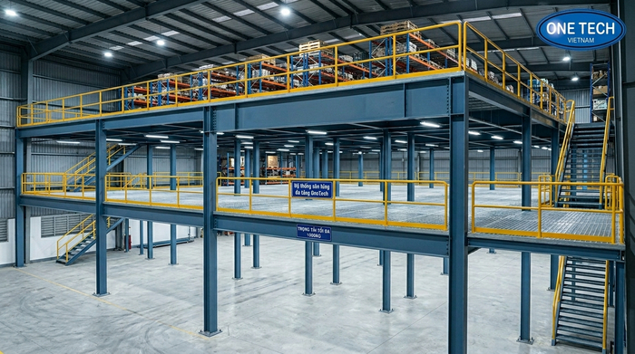 Kệ sàn mezzanine thực tế mẫu 08 Hệ kệ sàn mezzanine nhiều nhịp chắc chắn