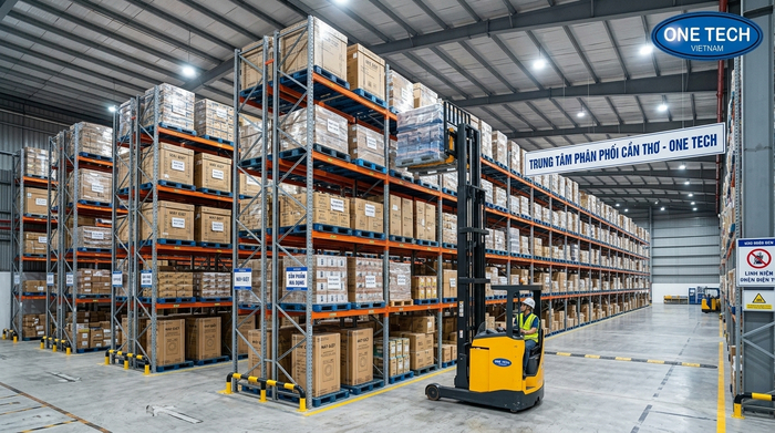 Kệ pallet Cần Thơ dùng trong kho công nghiệp có xe nâng vận hành