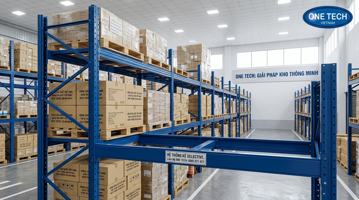 Kệ pallet Selective với sơn tĩnh điện cho kho hàng tại Cần Thơ