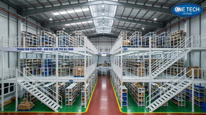 Kệ sàn mezzanine Cần Thơ tối ưu chiều cao kho Kệ sàn mezzanine Cần Thơ lắp đặt trong kho hàng cao tầng