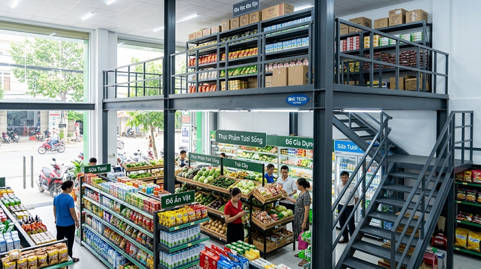 Kệ sàn mezzanine cho siêu thị mini Kệ sàn mezzanine cho siêu thị mini tại Cần Thơ