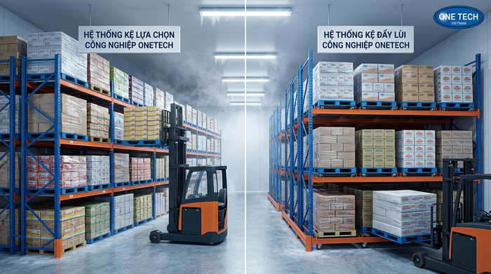 So sánh kệ Selective và Push-Back trong kho lạnh So sánh kệ Selective và Push-Back trong kho lạnh