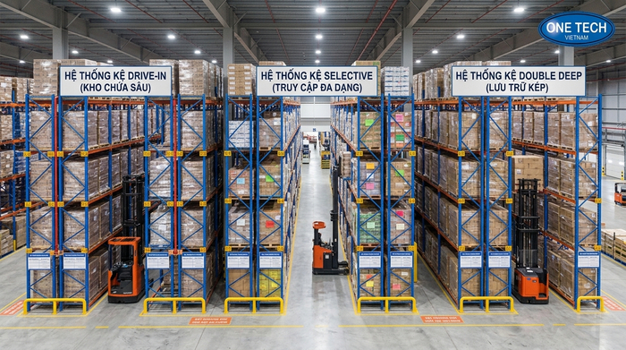 So sánh kệ drive in và kệ selective trong kho pallet