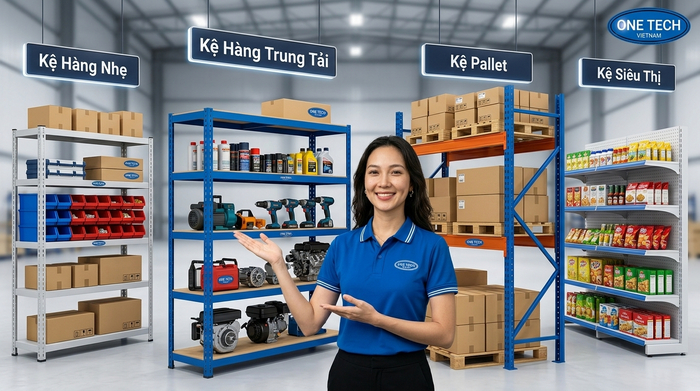 So sánh kệ trung tải và các loại kệ kho So sánh kệ trung tải với kệ nhẹ kệ pallet và kệ siêu thị trong kho hàng