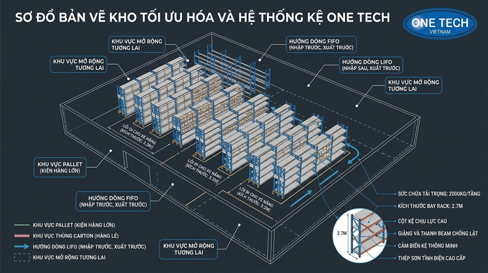 Thiết kế tối ưu không gian kho Cần Thơ Bản vẽ thiết kế tối ưu không gian kho với kệ kho thông minh Cần Thơ