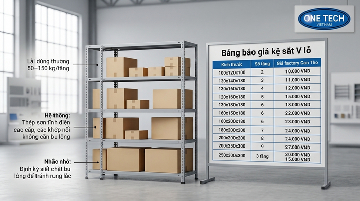 Bảng báo giá kệ sắt V lỗ Cần Thơ từ nhà máy OneTech Bảng báo giá kệ sắt v lỗ Cần Thơ mới nhất từ nhà máy