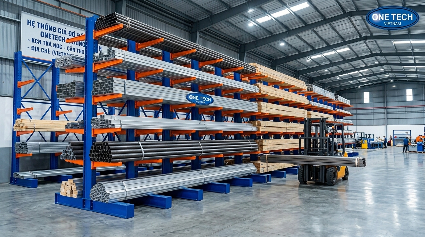 Kệ cantilever trong kho khu công nghiệp Trà Nóc Cần Thơ