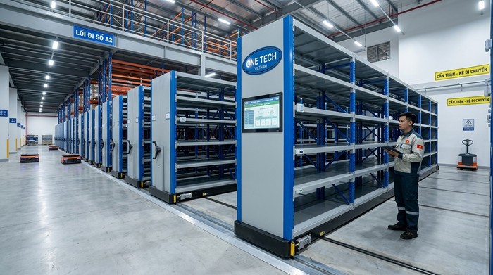 Kệ di động thông minh tích hợp IoT Kệ di động thông minh tích hợp IoT tại Cần Thơ cho kho hiện đại