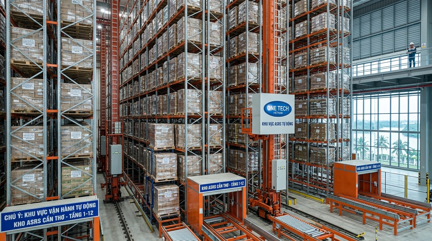 Kệ kho ASRS Cần Thơ giúp tối ưu diện tích lưu trữ trong kho cao tầng