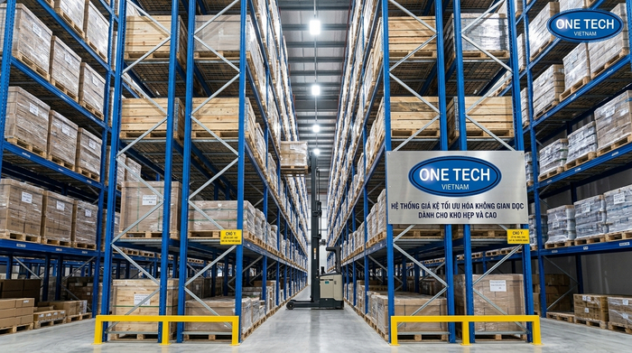 Kệ Narrow Aisle Cần Thơ tận dụng chiều cao kho để tăng số tầng pallet