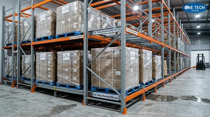 Ứng dụng Kệ Push Back Cần Thơ tại kho công nghiệp Ứng dụng Kệ Push Back Cần Thơ trong kho công nghiệp khu vực Trà Nóc