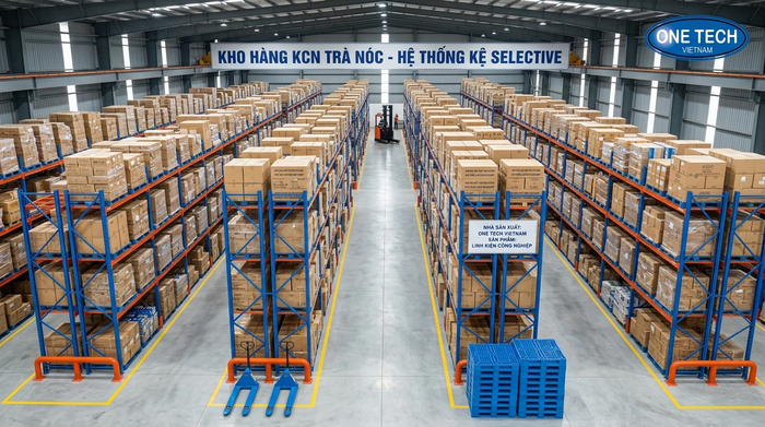 Ứng dụng kệ Selective cho kho vận tại Trà Nóc Kệ Selective lưu trữ pallet trong kho vận KCN Trà Nóc