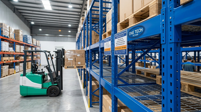 Kệ Selective tải trọng lớn do OneTech sản xuất Hệ thống kệ Selective tiếp cận 100% pallet tại kho Cần Thơ