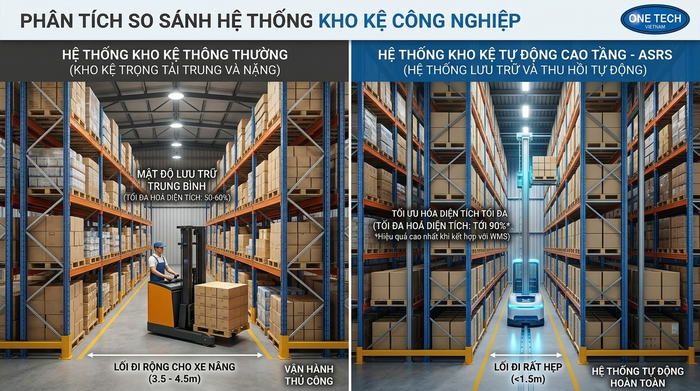 So sánh kho truyền thống và Stacker-Crane Cần Thơ về mật độ lưu trữ
