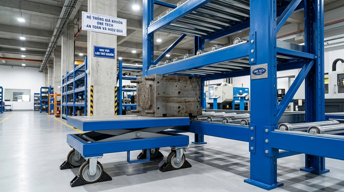 Xe đẩy khuôn chuyên dụng cho kệ khuôn Xe đẩy khuôn chuyên dụng hỗ trợ lấy khuôn từ kệ