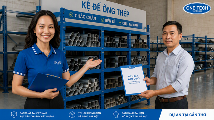 Bàn giao kệ để ống thép Cần Thơ sau lắp đặt