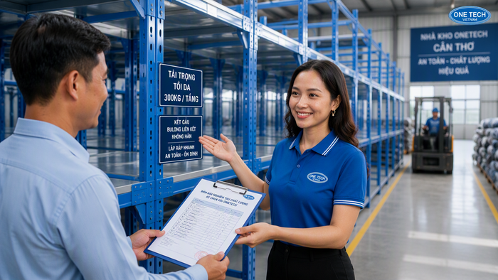 Bàn giao kệ để vải Cần Thơ sau khi lắp đặt tại kho