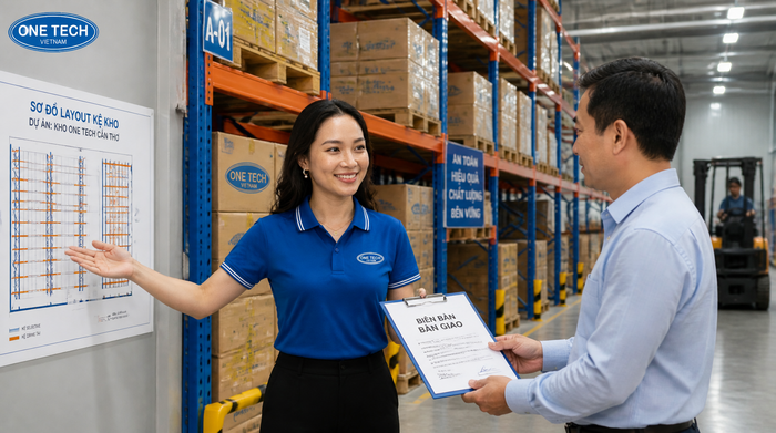 Bàn giao kệ kho logistics Cần Thơ Bàn giao hệ thống kệ kho logistics Cần Thơ sau lắp đặt