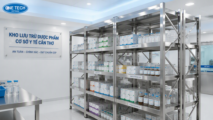 Kệ kho dược phẩm inox chống rỉ cho kho y tế Cần Thơ