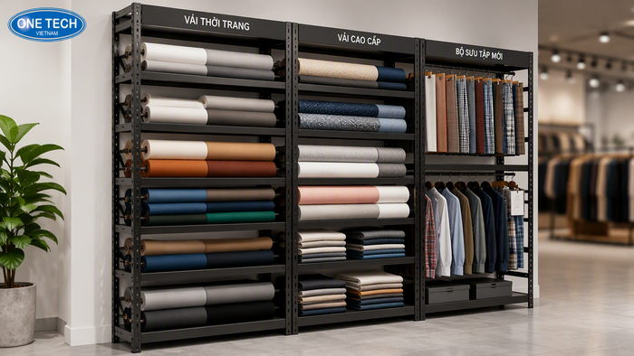 Kệ treo vải sơn tĩnh điện cho showroom tại Cần Thơ