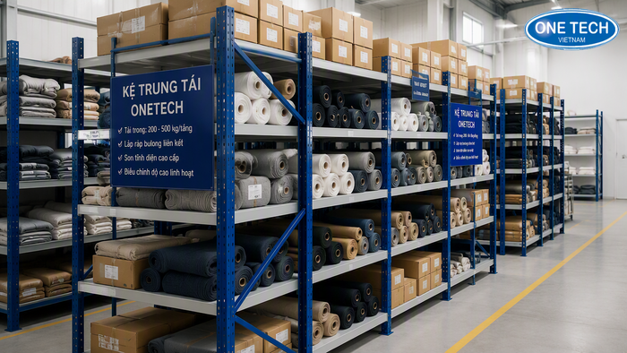 Kệ trung tải để vải xếp kiện tại kho Cần Thơ