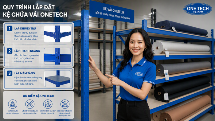 Quy trình lắp đặt kệ để vải Cần Thơ của OneTech Group