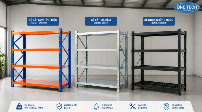 So sánh kệ sắt sơn tĩnh điện kệ mạ kẽm và kệ nhựa chịu nước tại Cần Thơ