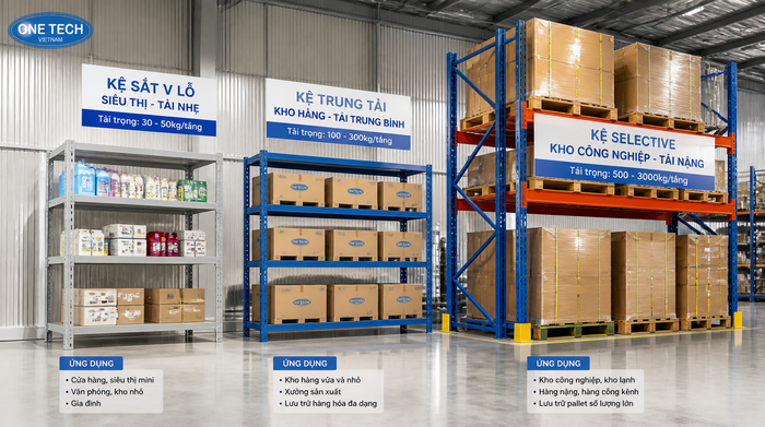 So sánh kệ tải trọng nhẹ kệ trung tải và kệ tải nặng cho kho hàng