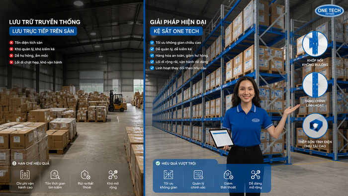 So sánh kệ xếp chồng và chất hàng trực tiếp So sánh kệ xếp chồng và cách chất hàng trực tiếp trên nền kho
