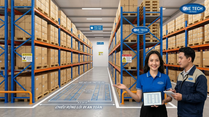 Bố trí kệ trung tải tối ưu mật độ lưu trữ và lối đi trong kho